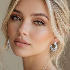 Vintage Pearl Earrings Silver Beaded Accent Half Hoop Elegant Formal Coquette